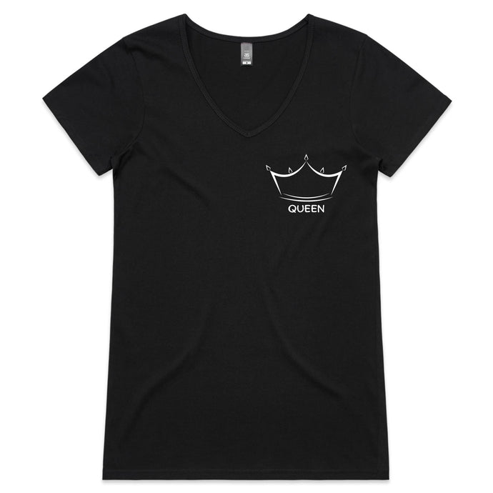 Queen Crown V-Neck T-Shirt - Black / Womens 8 / XS -